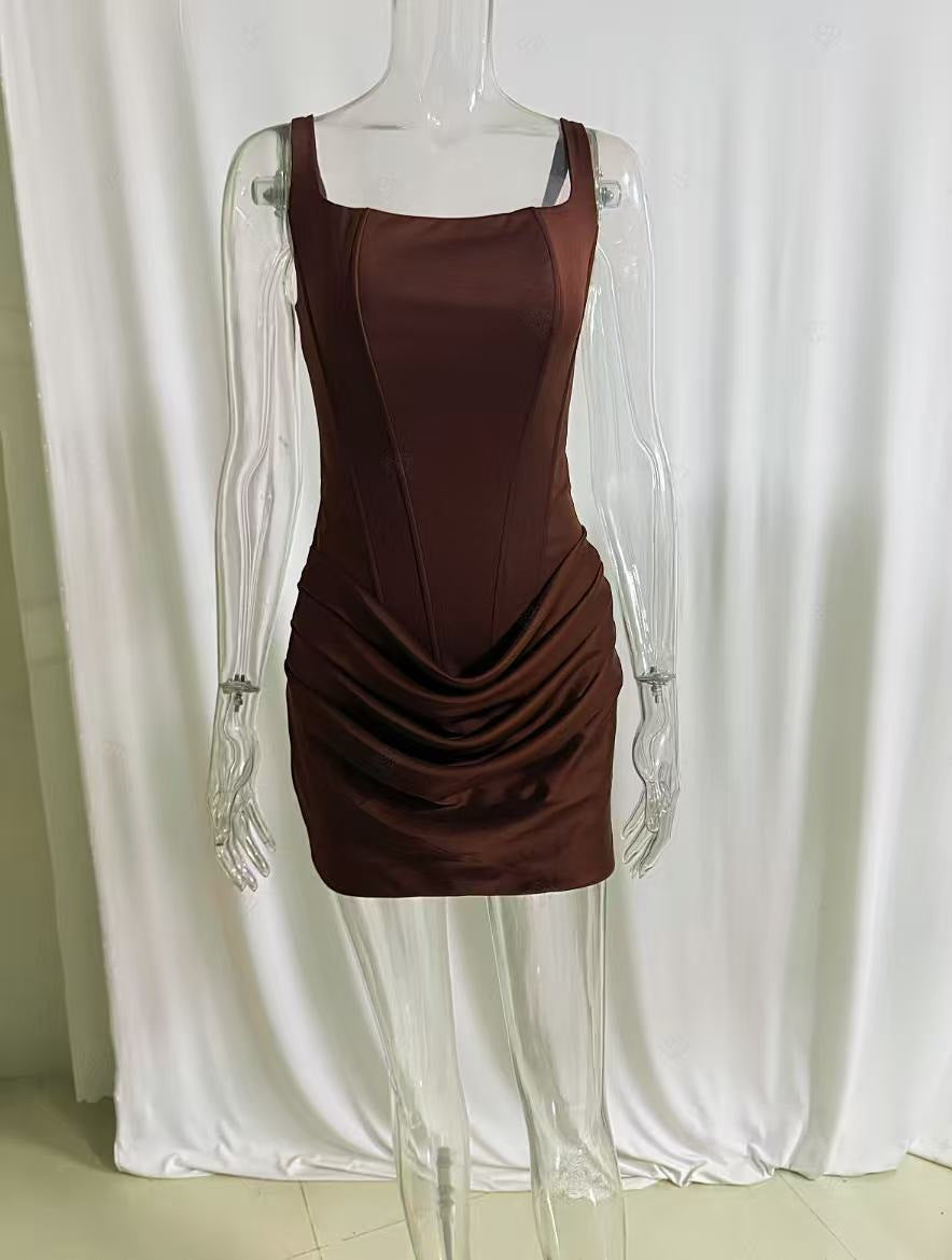 Women's Sweet Spicy Cinched Pleated Fishbone Dress