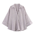 Women's Single For Fashion Casual Lapel Striped Wide Blouse