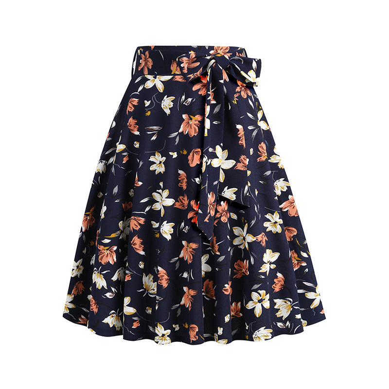 Women's Retro Dots Floral Purple Group Belt Skirts