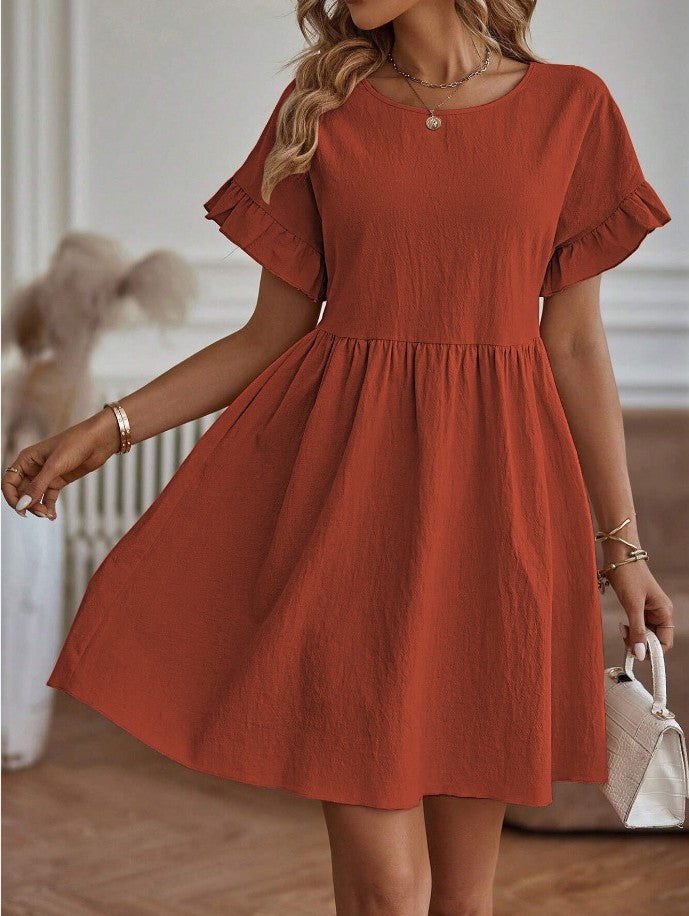 Women's Cotton Linen Round Neck Loose Pocket Skirts