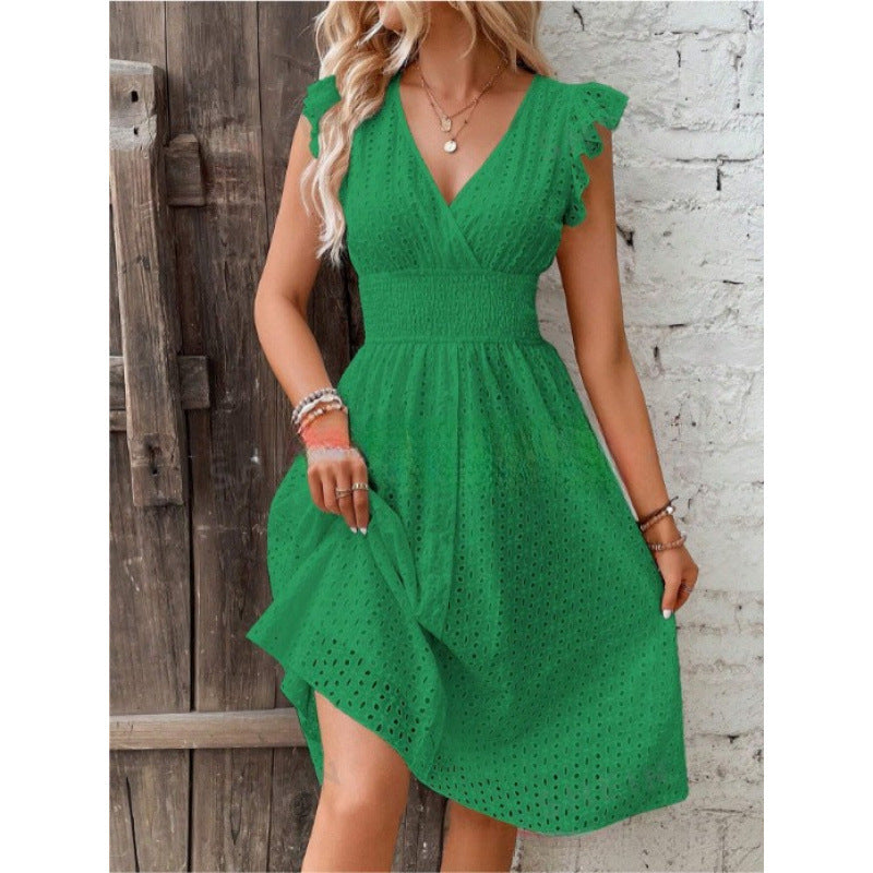 Classic Multicolor Summer Ruffle Sleeve Elegant Dress