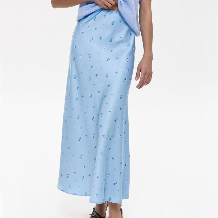Women's Fashion Wear Satin Draping Printed Temperament Skirts