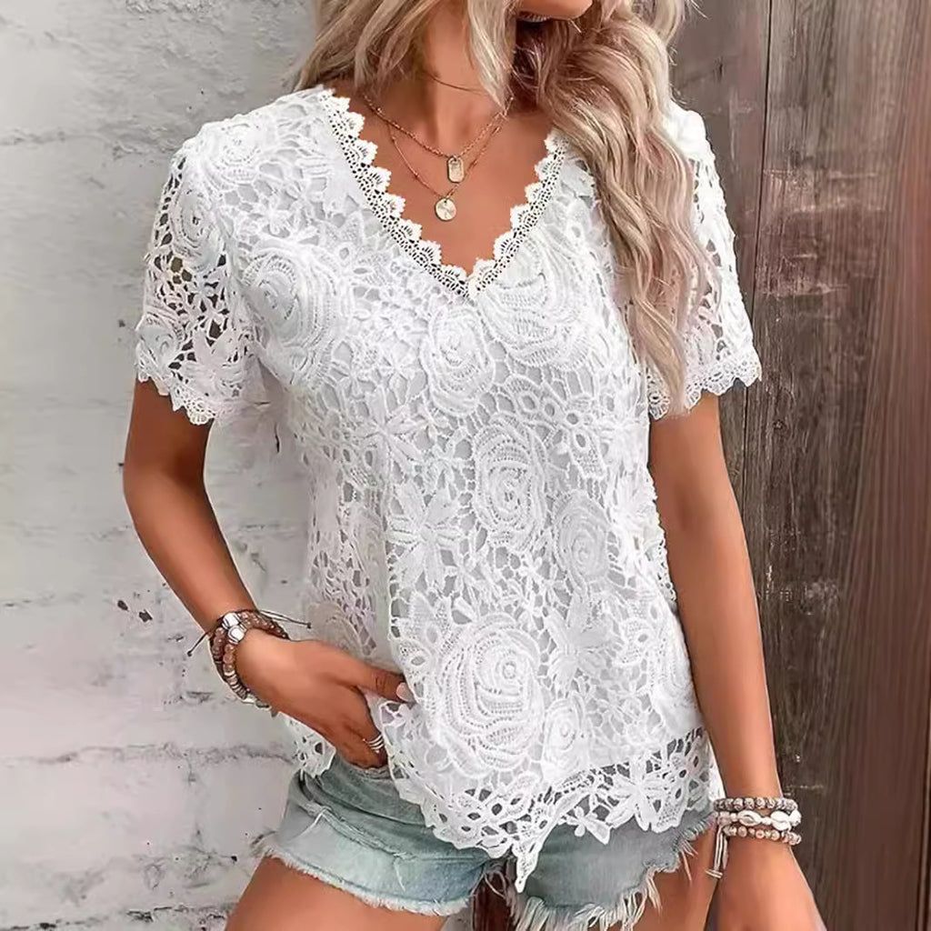 Stylish Women's Fashion Lace Ruffled Sleeves Tops