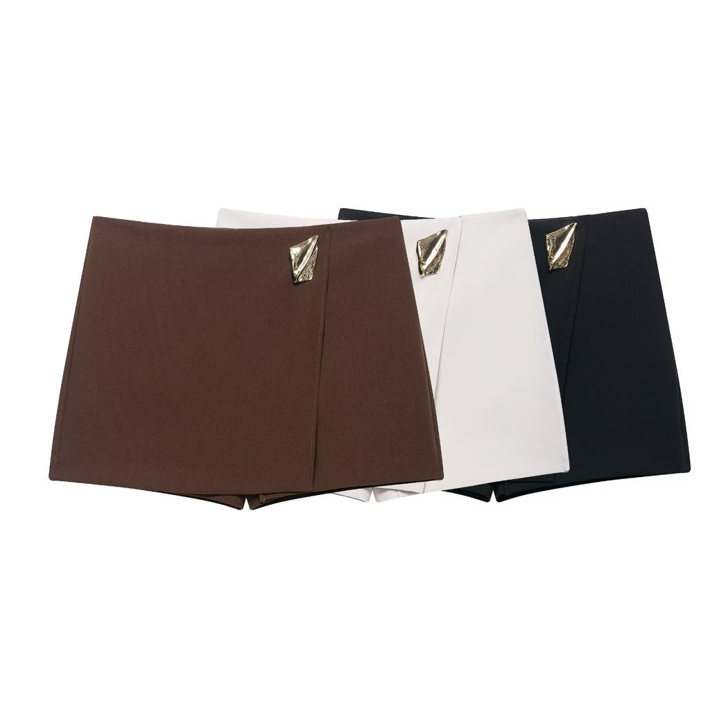 Women's Autumn Asymmetric Metal Decorative Culottes Skirt