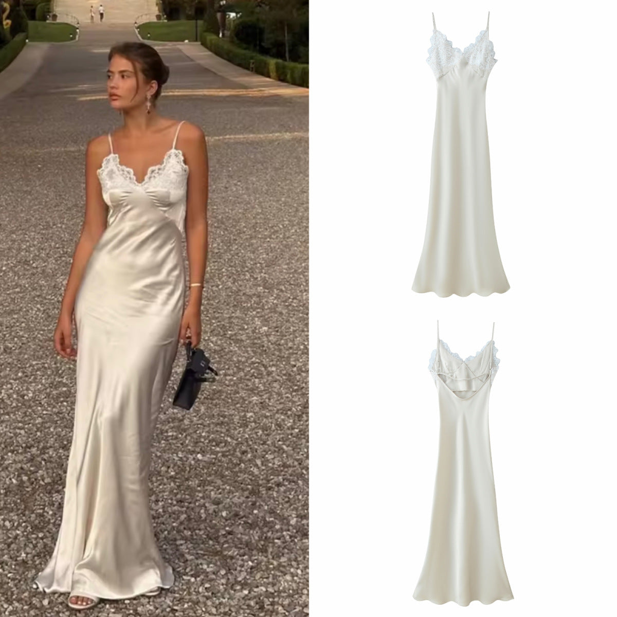 Casual Classic Women's Lace Stitching Satin Dress
