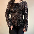 Women's Vintage Mesh Round Neck Pullover Beaded Sequins Temperament Commute Tops