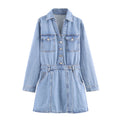 Women's Spring Rollneck Shirt Pocket Denim Shorts