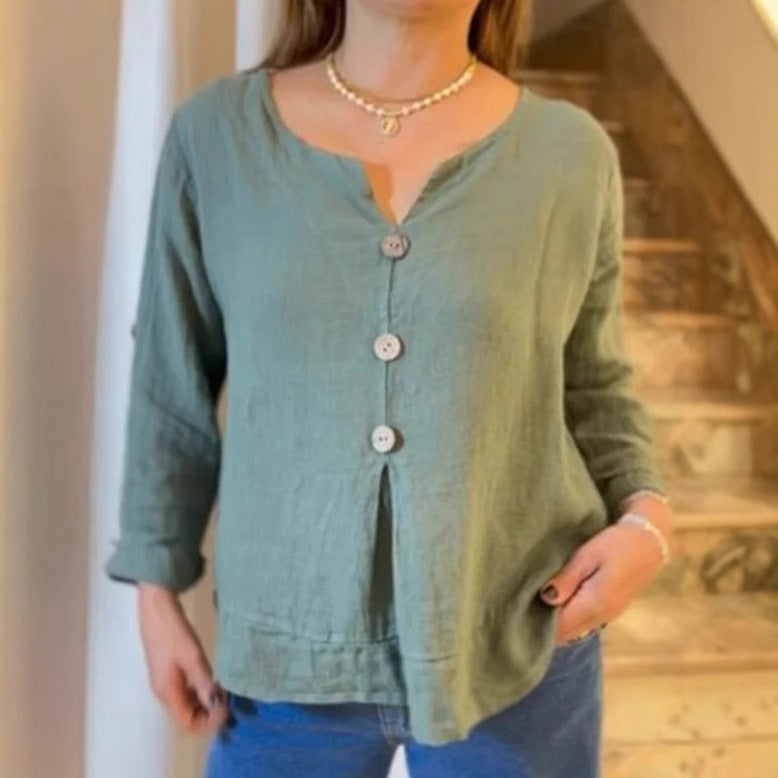 Women's Summer Solid Color Casual Cotton Linen Blouse