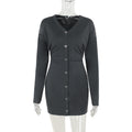 Women's Sexy Deep Knitted Long Sleeves Waist Dress
