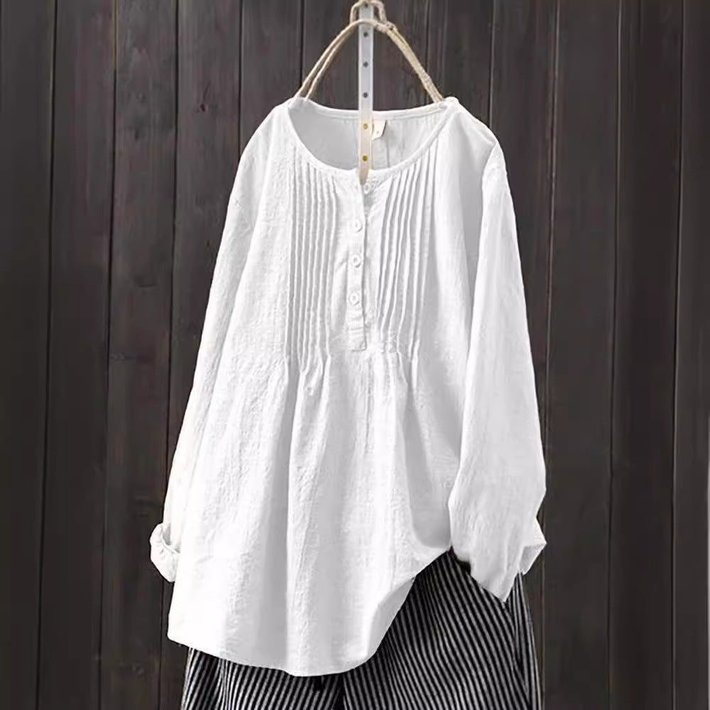 Art Solid Color Bamboo Cotton Linen Pullover Tops