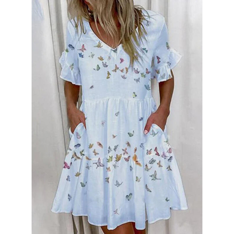 Stylish Women's Fashion Printed Ruffle Pocket Shorts