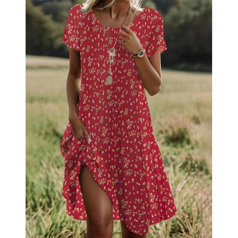 Summer Artistic Ethnic Style Scoop Mid-length Dress