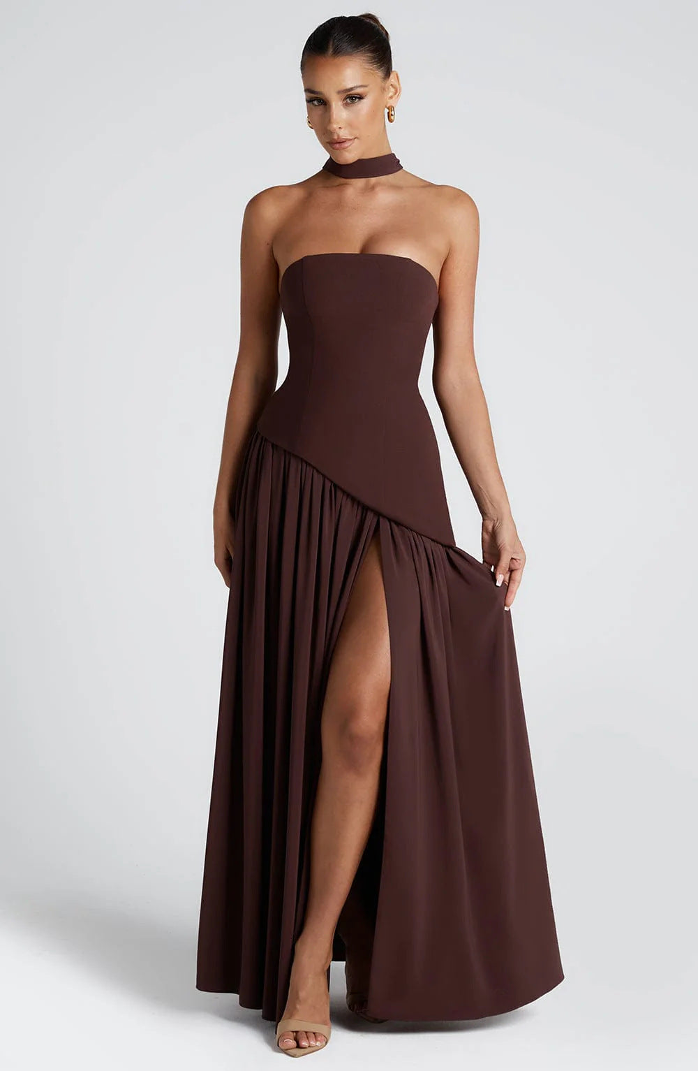 Women's Tube Pure Color Tied Fashion Sexy Backless High Slit Dress