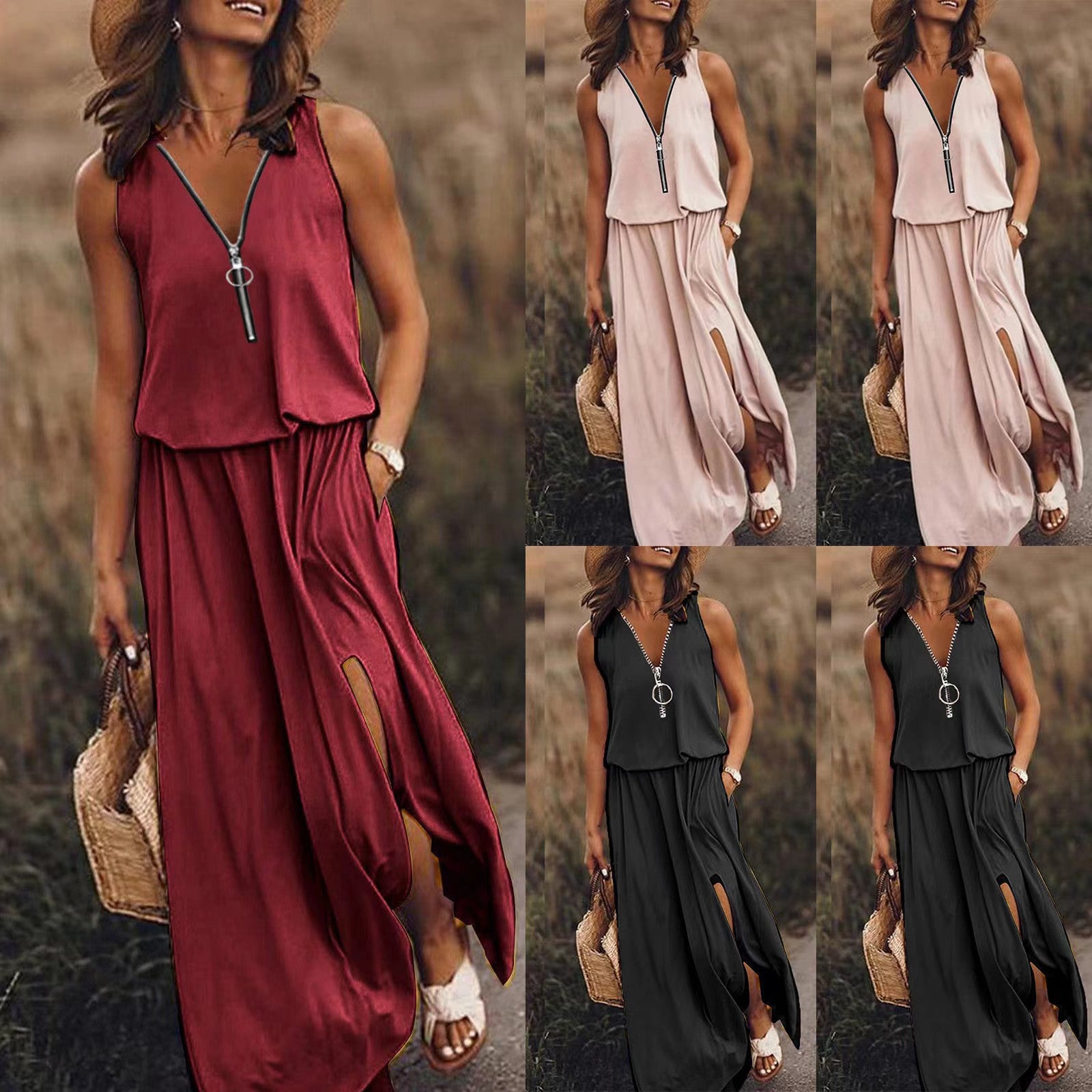 Women's Summer Sleeveless Long Fashion Casual Tight Waist Dress