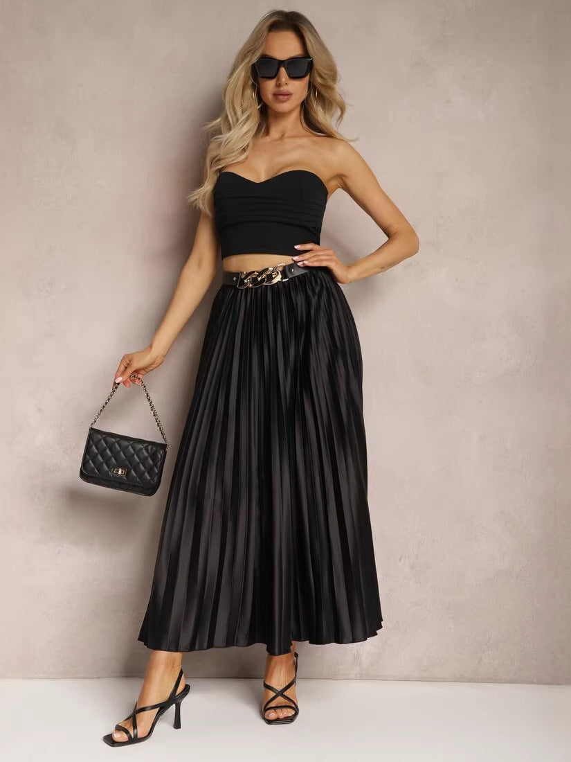 Solid Color High-grade Temperament Pleated High Skirt