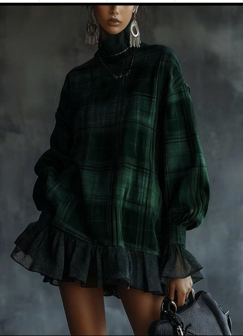 Women's Elegant Outfit Spring Plaid Design Lotus Skirts