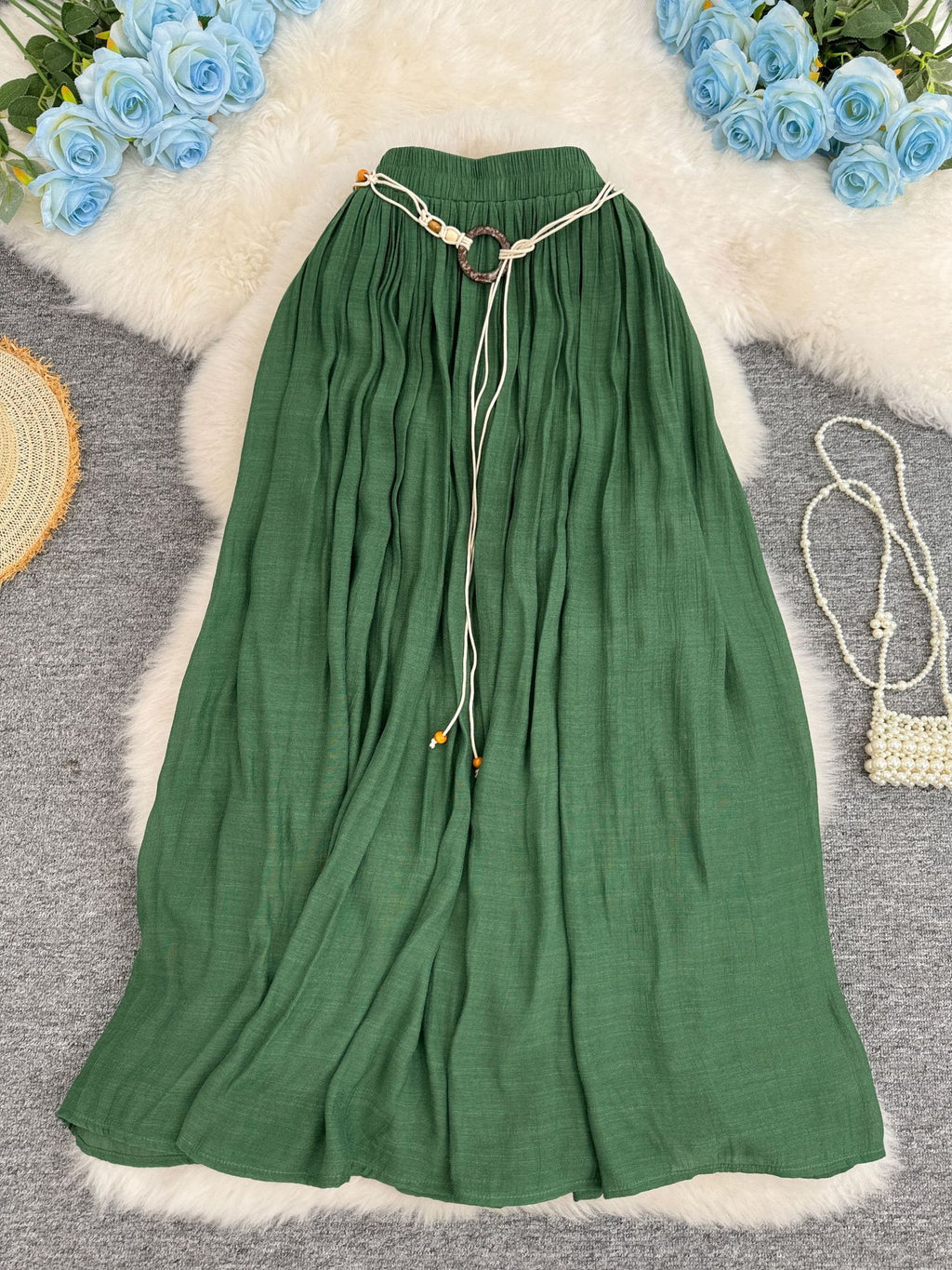 Women's Cotton Linen Vacation Style Lazy Versatile Slimming A- Line Midi Skirts