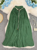 Women's Cotton Linen Vacation Style Lazy Versatile Slimming A- Line Midi Skirts