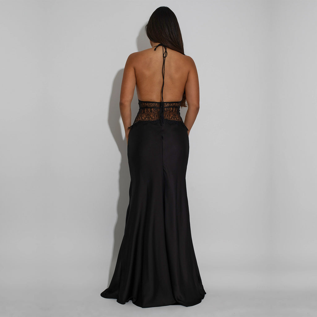 Women's Fashion Wear Sexy Lace Stitched Backless Dress