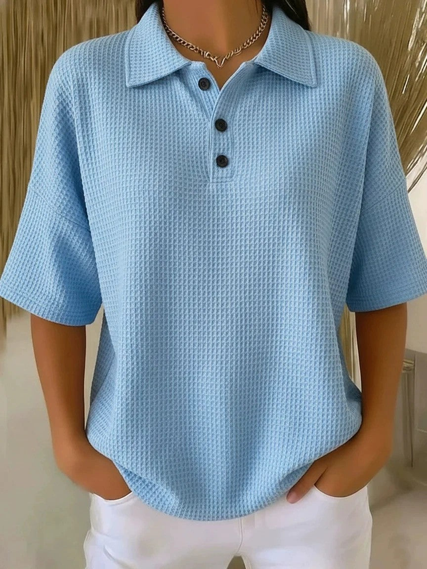 Fashion Waffle Solid Color Pullover Loose Tops