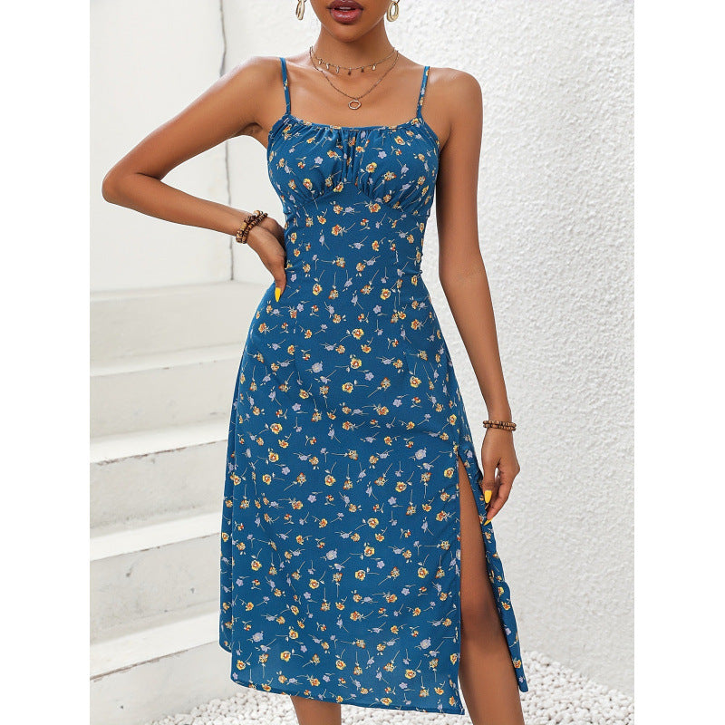 Women's Fashionable Summer Sexy Sling Slit Floral Dress