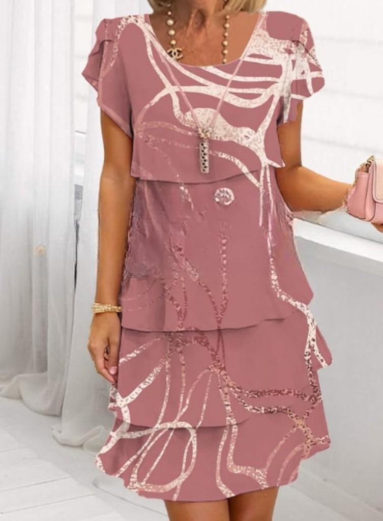 Sleeve Round Neck Printed Series Spring Dress