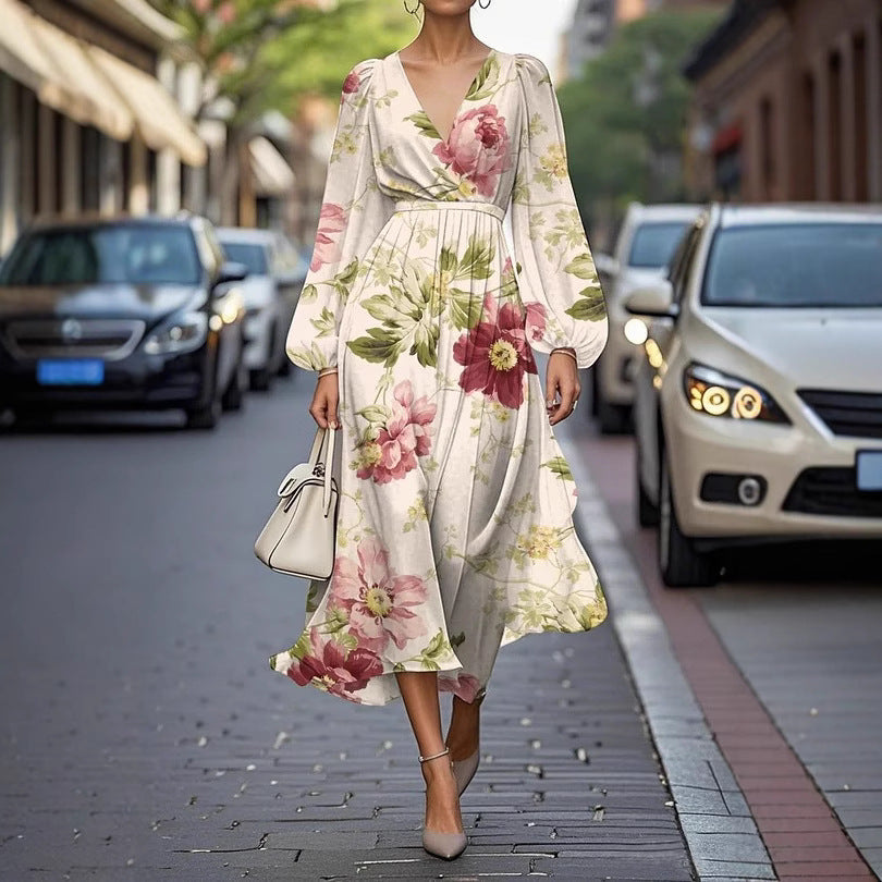 Women's Floral Series Pattern Printing Casual V Dress
