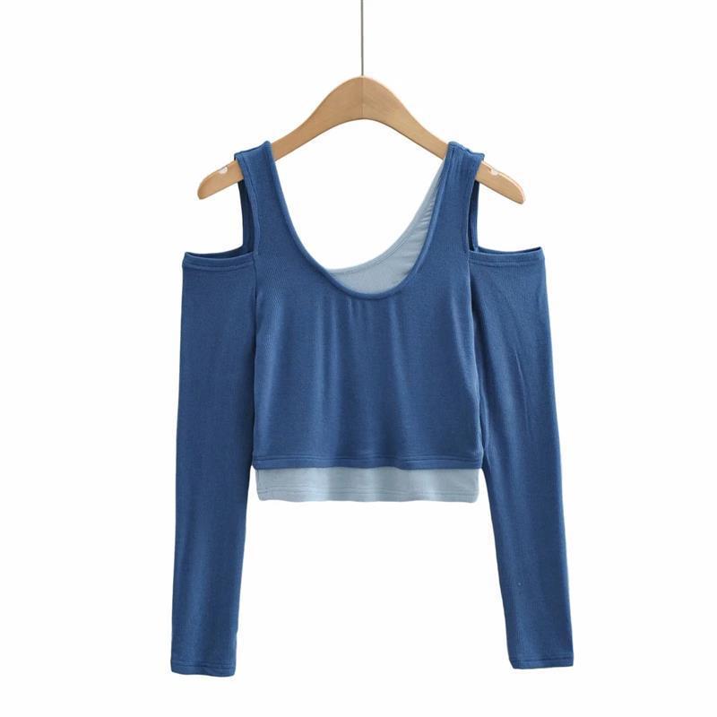 Elastic Slim Fit Slimming Short-sleeved Fake Two Pieces Women's T-shirt
