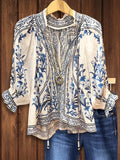 Bohemian Vacation Style Jacquard Printed Long Sleeve Tops