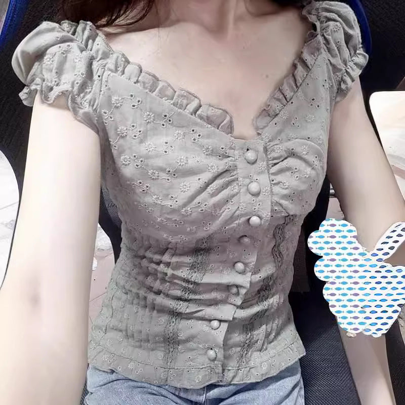 Women's Style Lace Slimming Sleeve Breasted Body Shaping Women's T-shirt