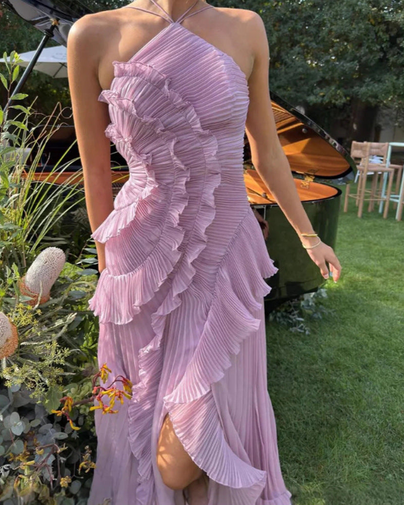 Women's Summer Fashion Pleated Halter Sexy Tube Dress