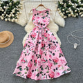 Women's Small Fashionable Retro Waist Slimming Sleeveless Fashion Printed Dress