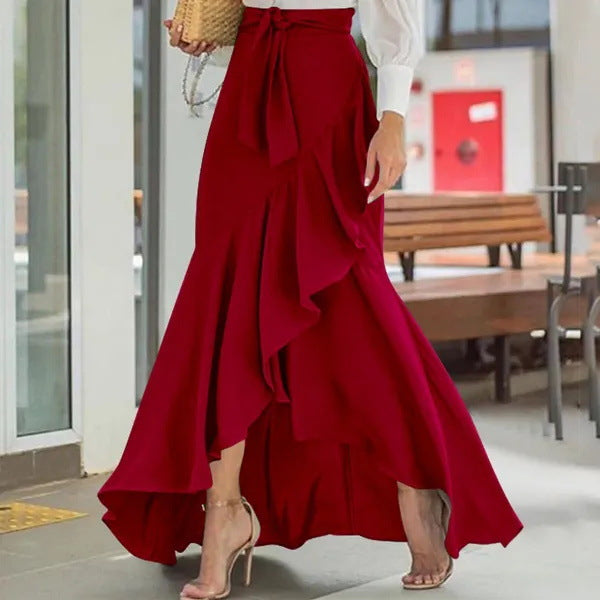 Women's Plaid Mermaid Ruffled Irregular Hem High Waist Casual Umbrella Skirts