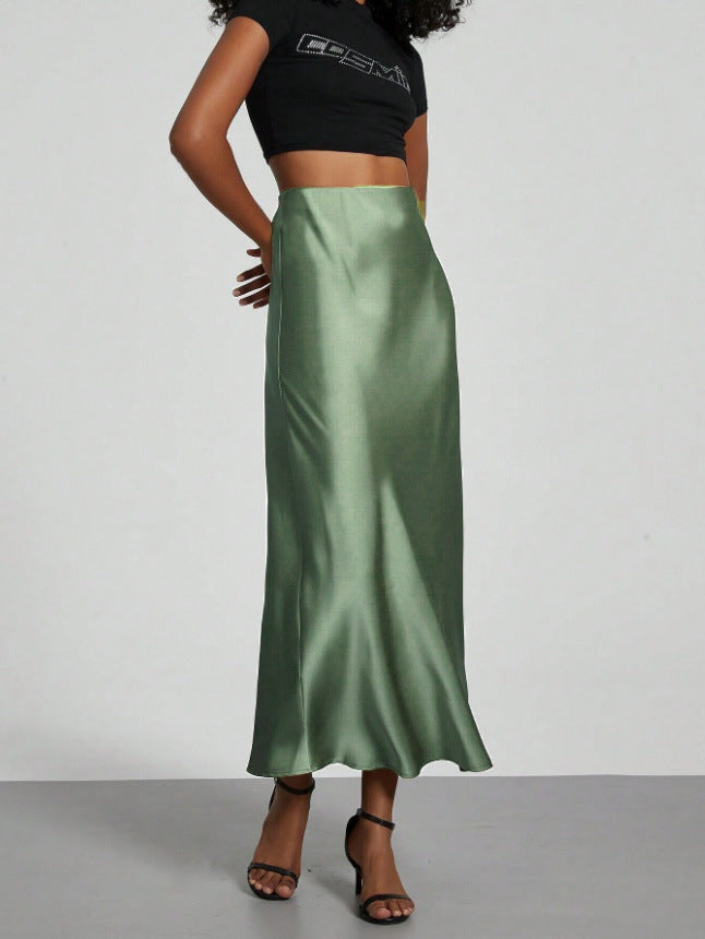 Glossy High Waist Slimming Dress Elegant Skirt