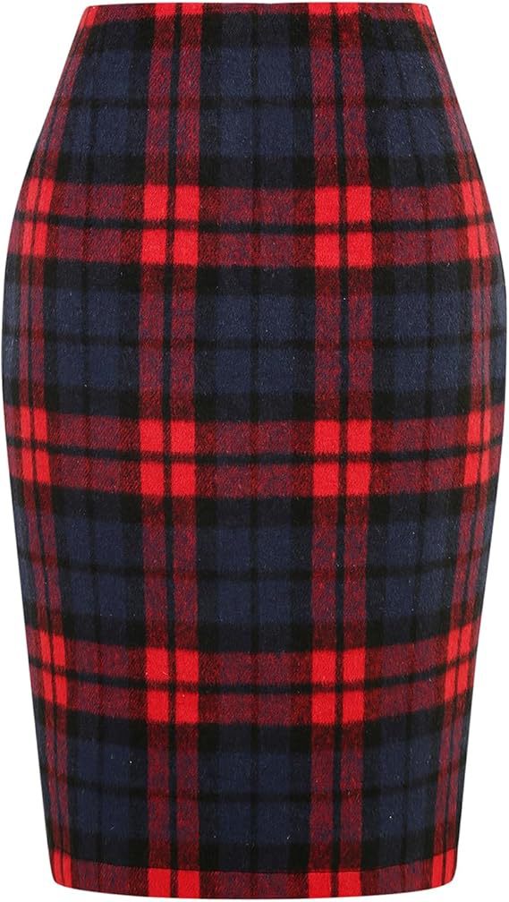 Women's Pencil Tartan High Waist Tight Hip Knee-length Dress