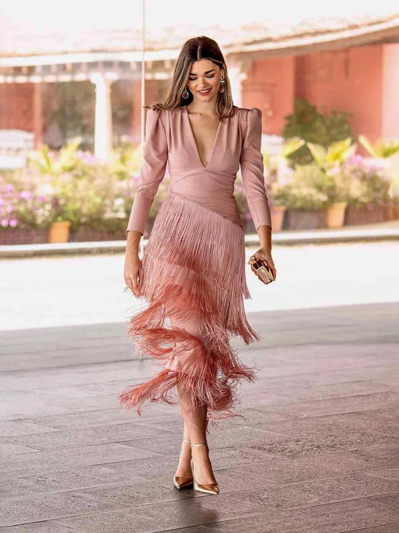 Durable Autumn Fashion Deep Tassels Long Suits