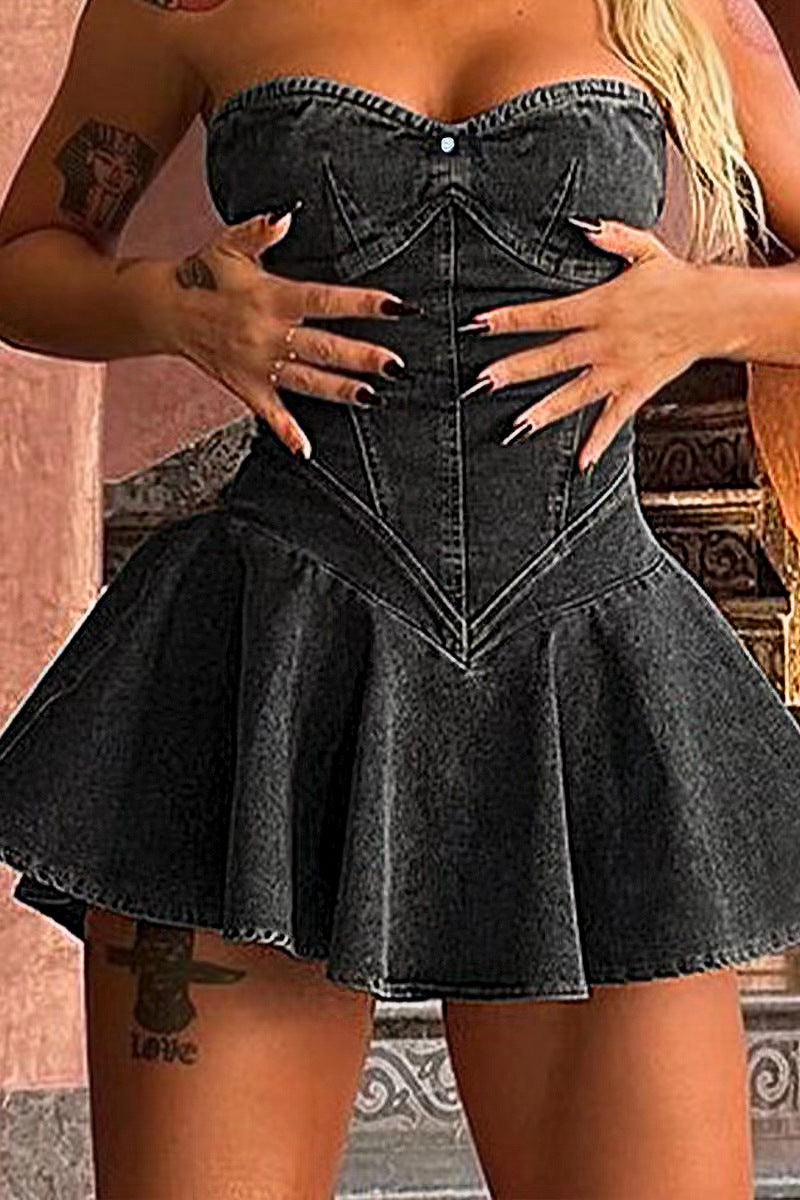 Women's Sleeveless Fashion Temperament Denim Sexy Hot A- Dress