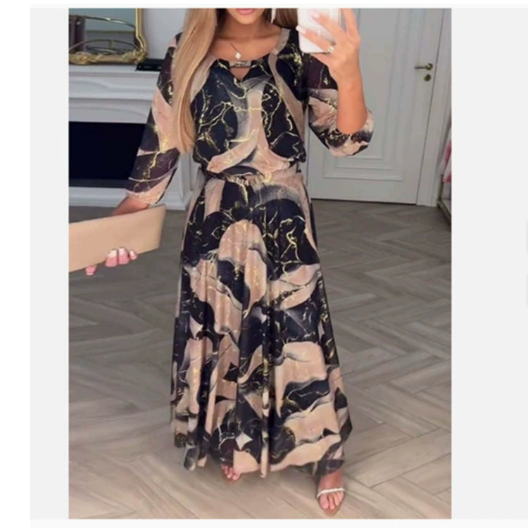 Women's Summer Temperament Elegant Cropped Sleeves Printed Dress