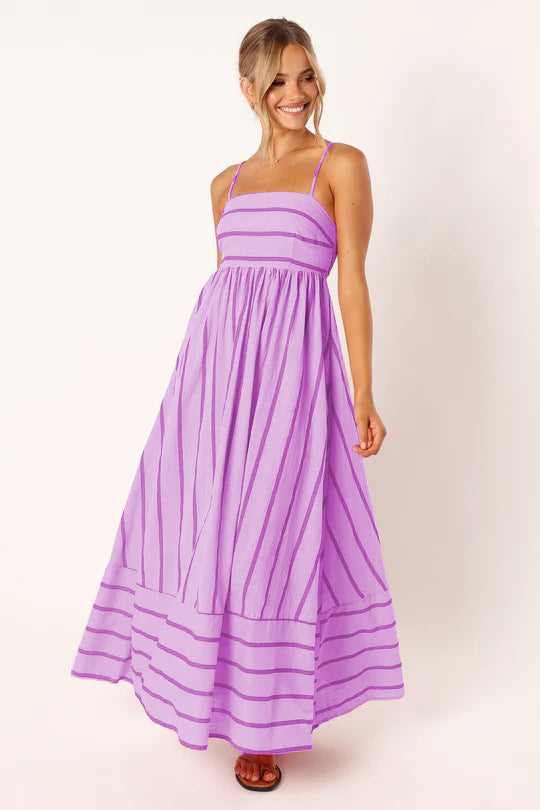 Striped Sleeveless Sling Backless Large Swing Dress