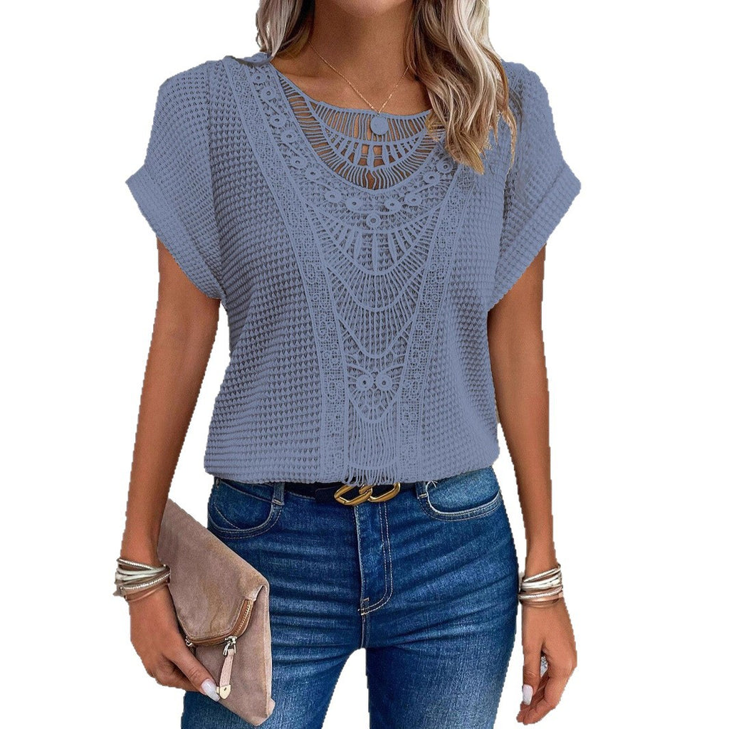 Fashion Beautiful Women's Lace Patchwork Short-sleeved Women's T-shirt