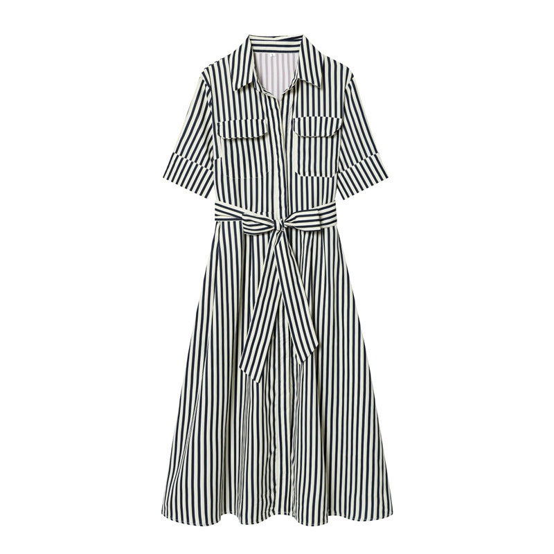 Fashion Polo Collar Single-breasted With Belt Shirt Dress