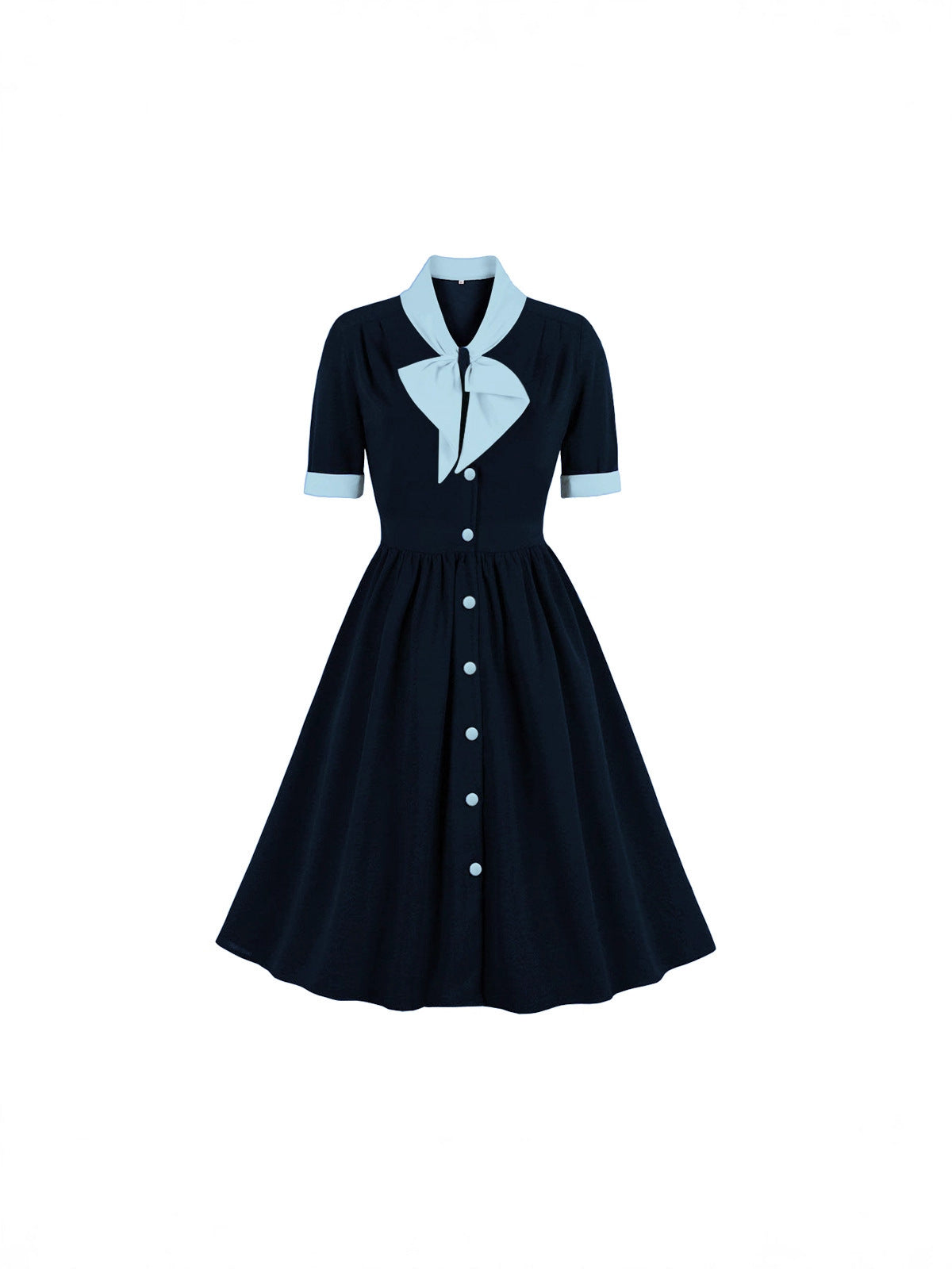 Women's Style Elegant Retro Contrast Color Bow Breasted Dress