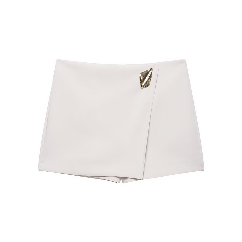 Women's Autumn Asymmetric Metal Decorative Culottes Skirt
