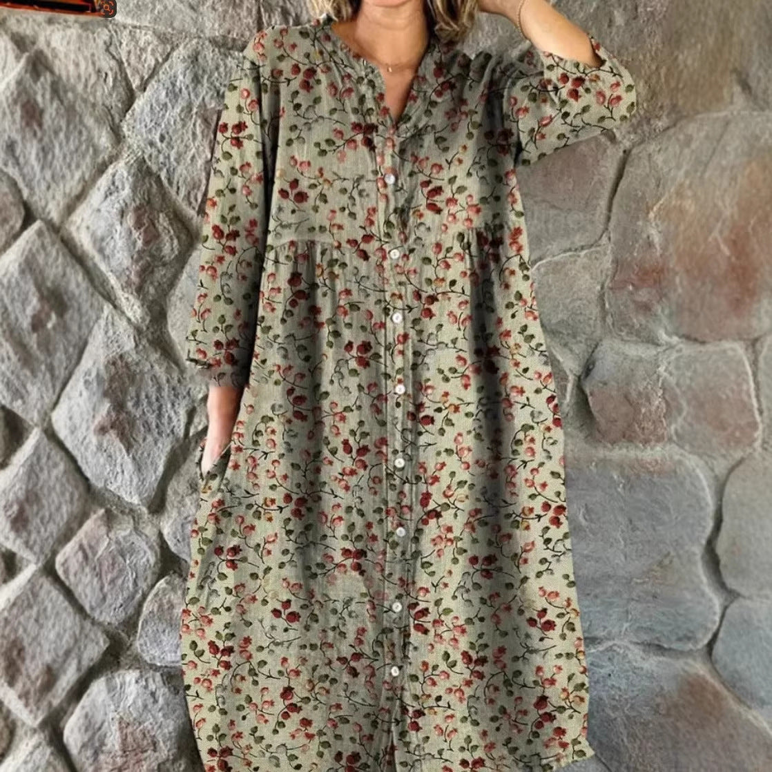 Women's Digital Printing Fashion Slim Printed Long Dress