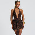 Women's Backless Halter Hot Leopard Print Sexy Slim Dress