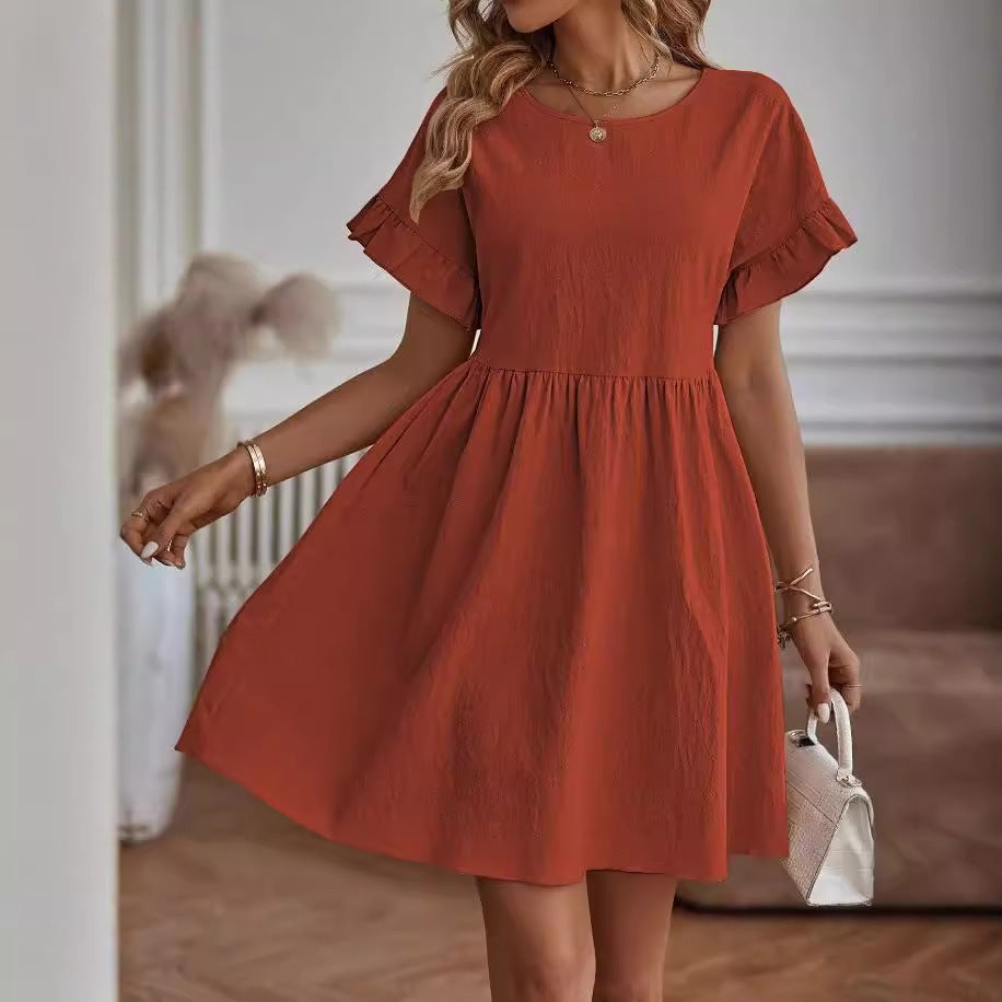 Women's Cotton Linen Round Neck Loose Pocket Skirts