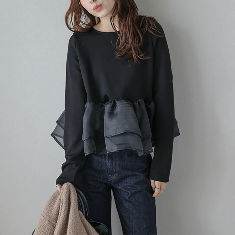 Women's Two Pieces Voile Stitching Thin Long-sleeved Tops
