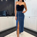 Women's Button Split Placket Denim High Waist Sexy Slim Fit Hip Skirt