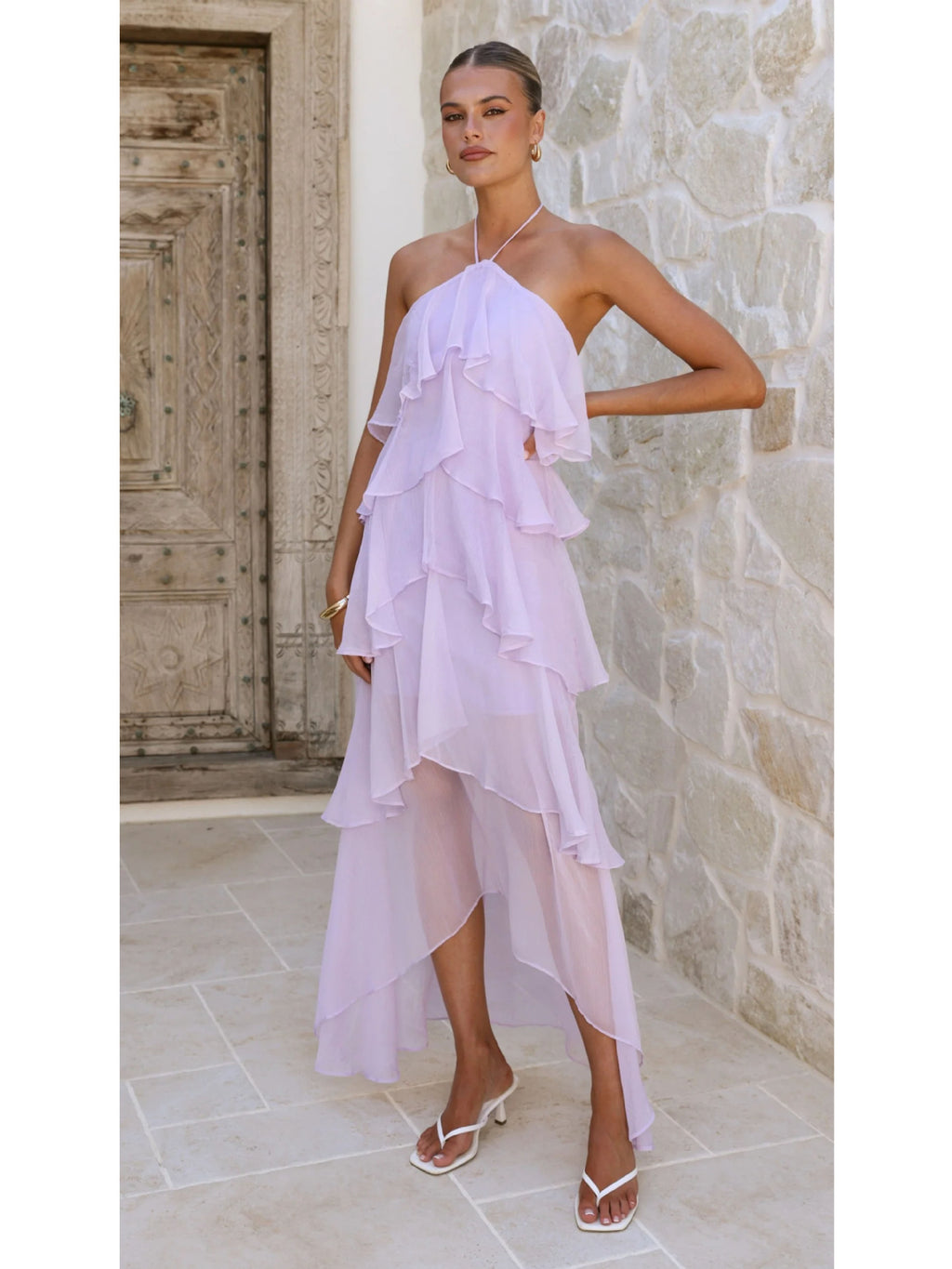 Ruffled Elegant Halter Solid Color Cake Dress