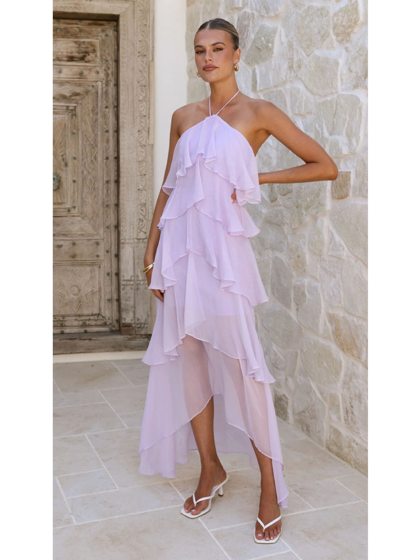 Ruffled Elegant Halter Solid Color Cake Dress